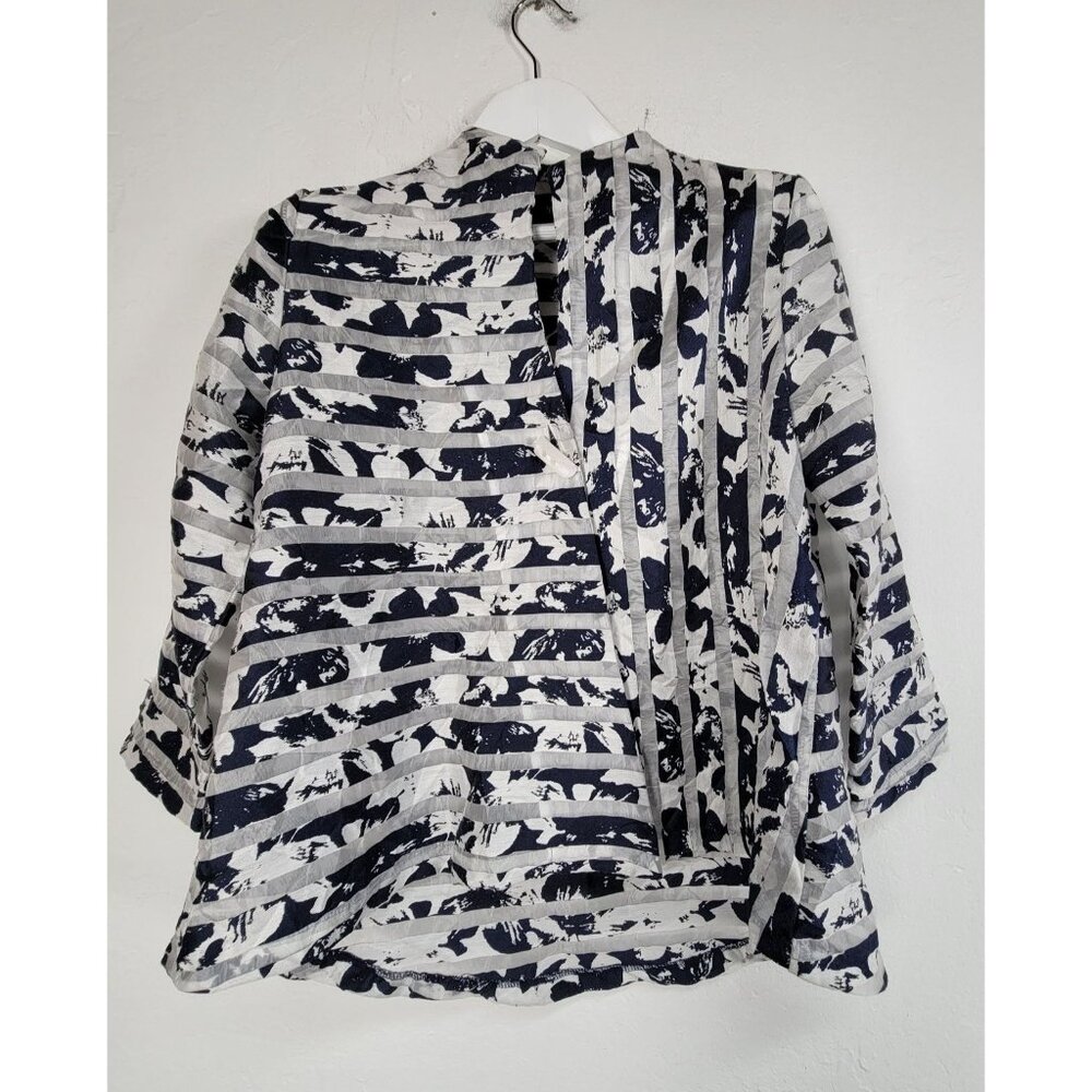 Yushi Womens Navy & White Abstract Floral Print Button-Up Tunic Shirt Small